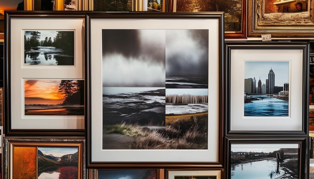 framed art collection displayed